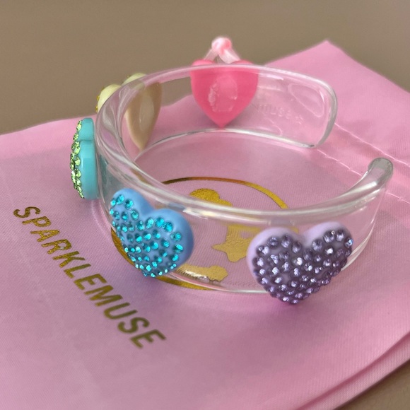 Sparklemuse Clear Cuff Rainbow Pave Crystal Heart Size Small - Picture 2 of 3